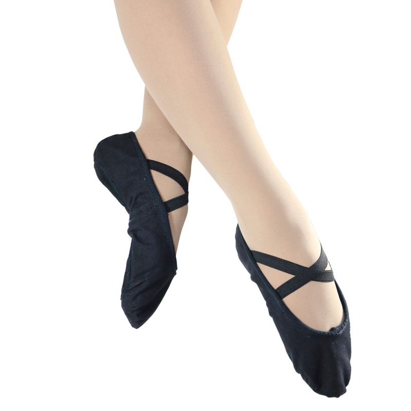 Danzcue Adult Canvas/Leather Ballet Shoes Split Sole Ballet Slippers for Women Dance Shoes, Black, 8M - Image 3